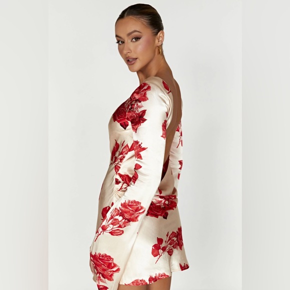 Meshki Dresses & Skirts - Meshki | Davina Rose Print Long Sleeve Satin Mini Dress | Size XS